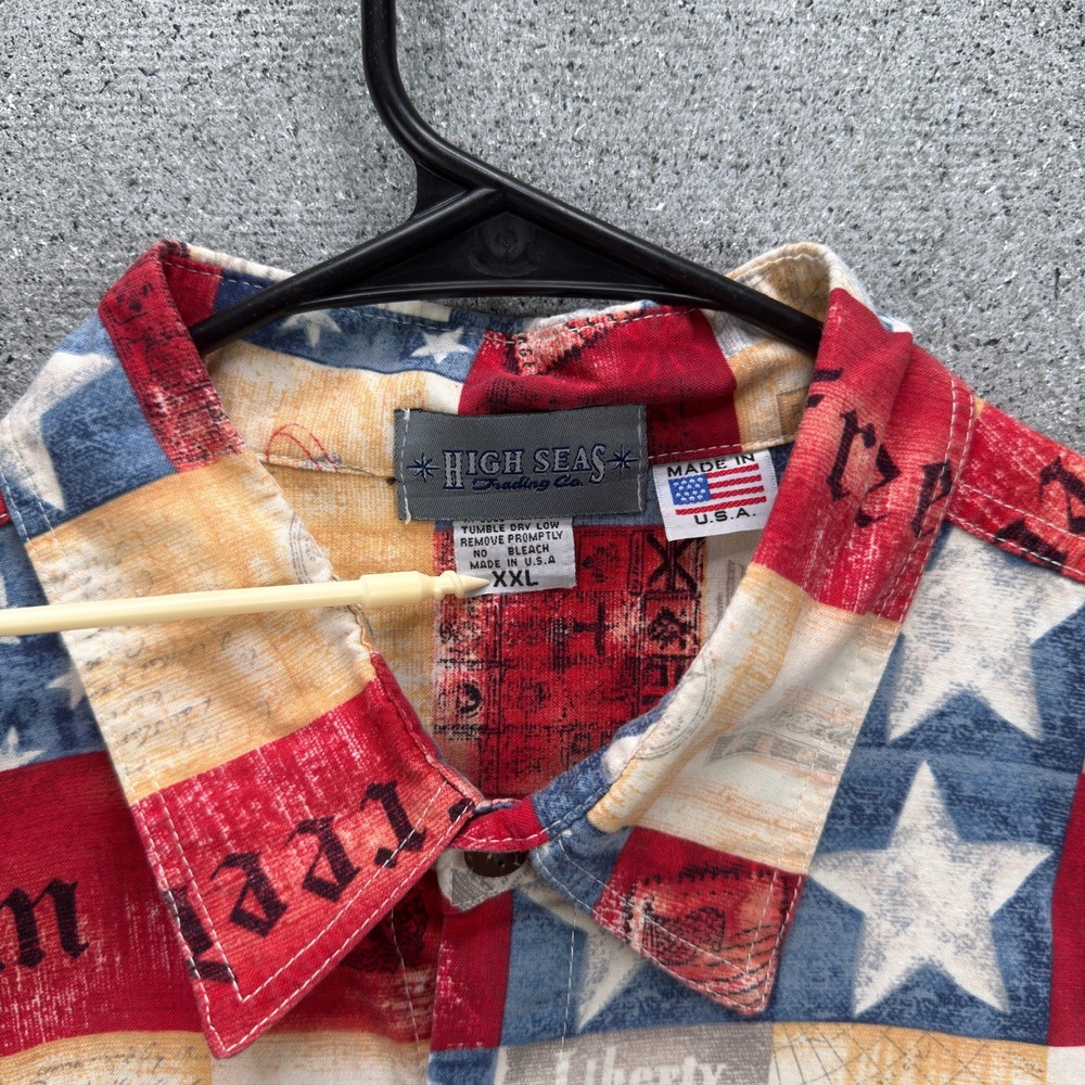 High Seas Trading Mens XXL Americana Freedom Patchwork Stars Stripes Shirt USA - Picture 5 of 9